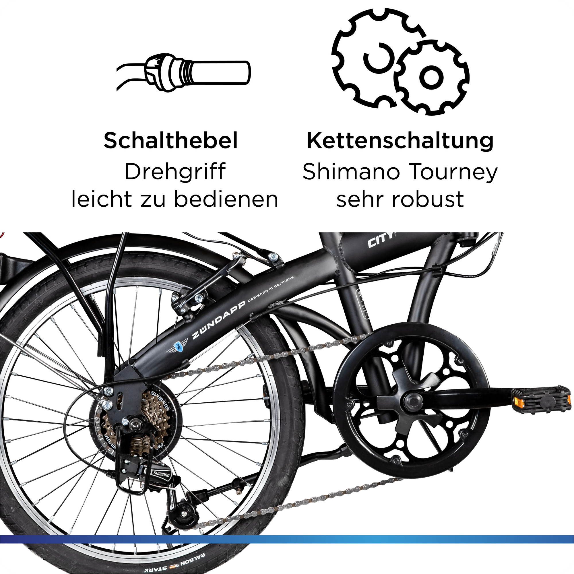 Zündapp ZF20 Speed Folder bicicletă pliabilă albastră 20 inch 6 viteze