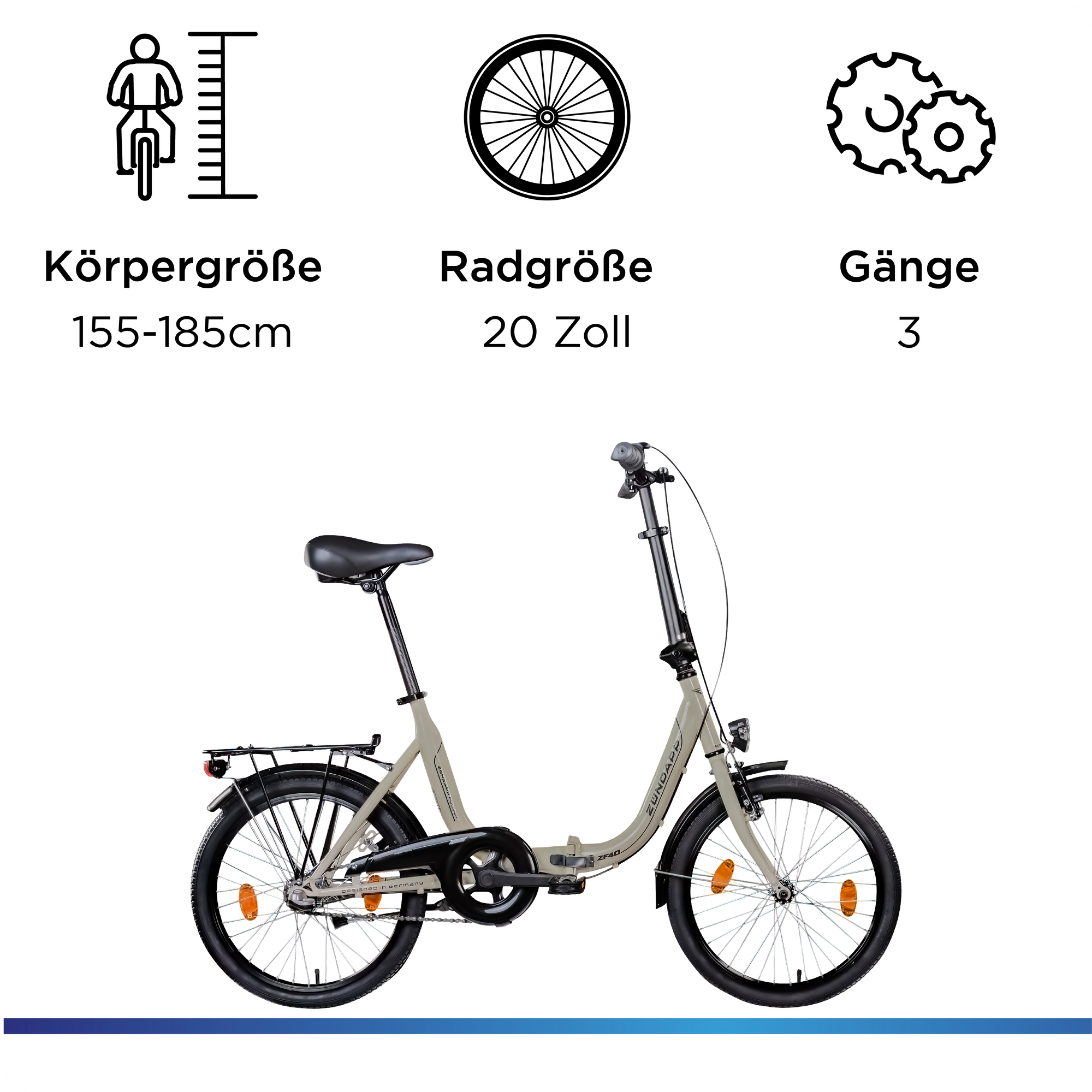 Zündapp ZF40 bicicletă pliabilă 20 inch crem 3 viteze