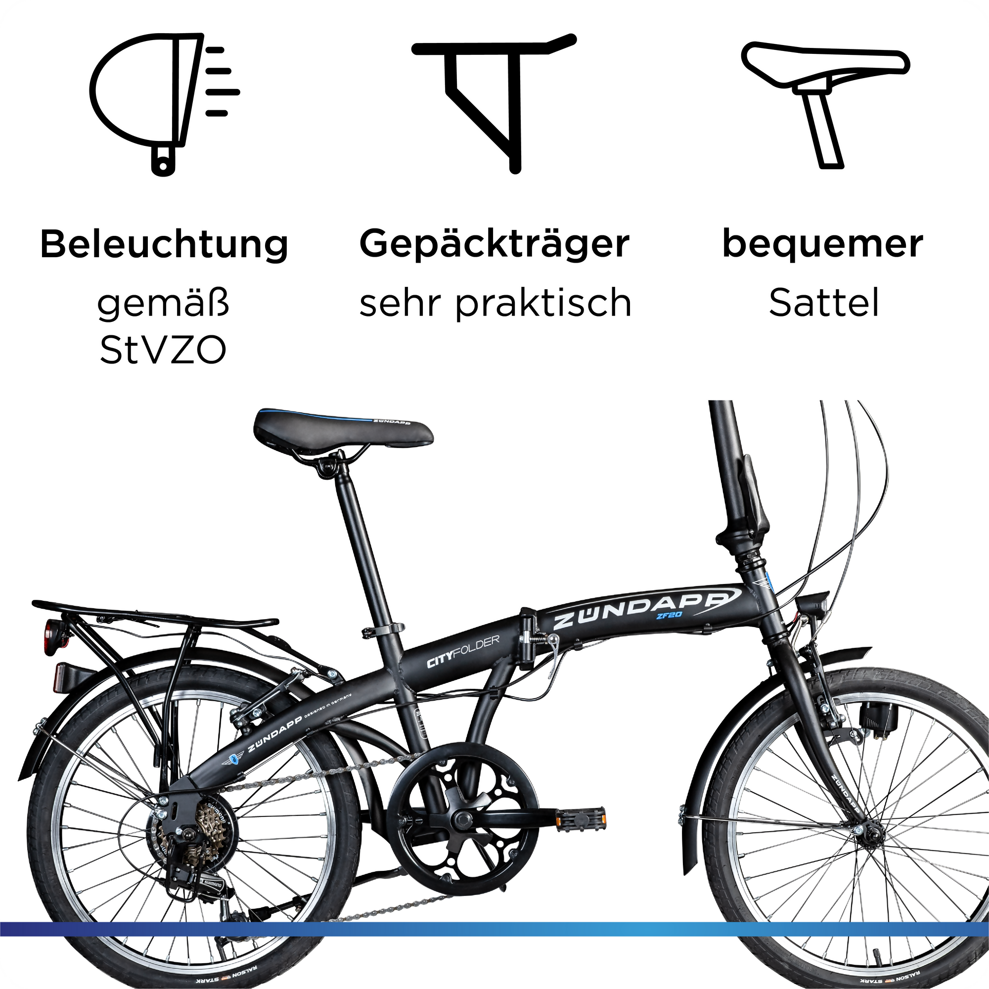 Zündapp ZF20 Speed Folder bicicletă pliabilă albastră 20 inch 6 viteze