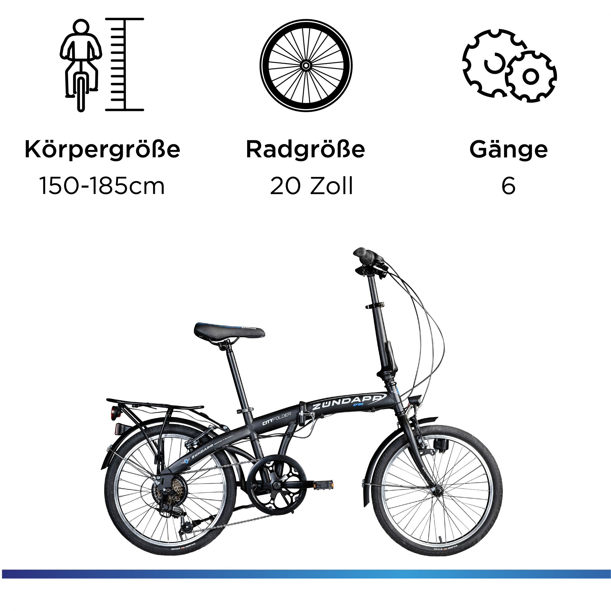 Zündapp ZF20 Speed Folder bicicletă pliabilă albastră 20 inch 6 viteze