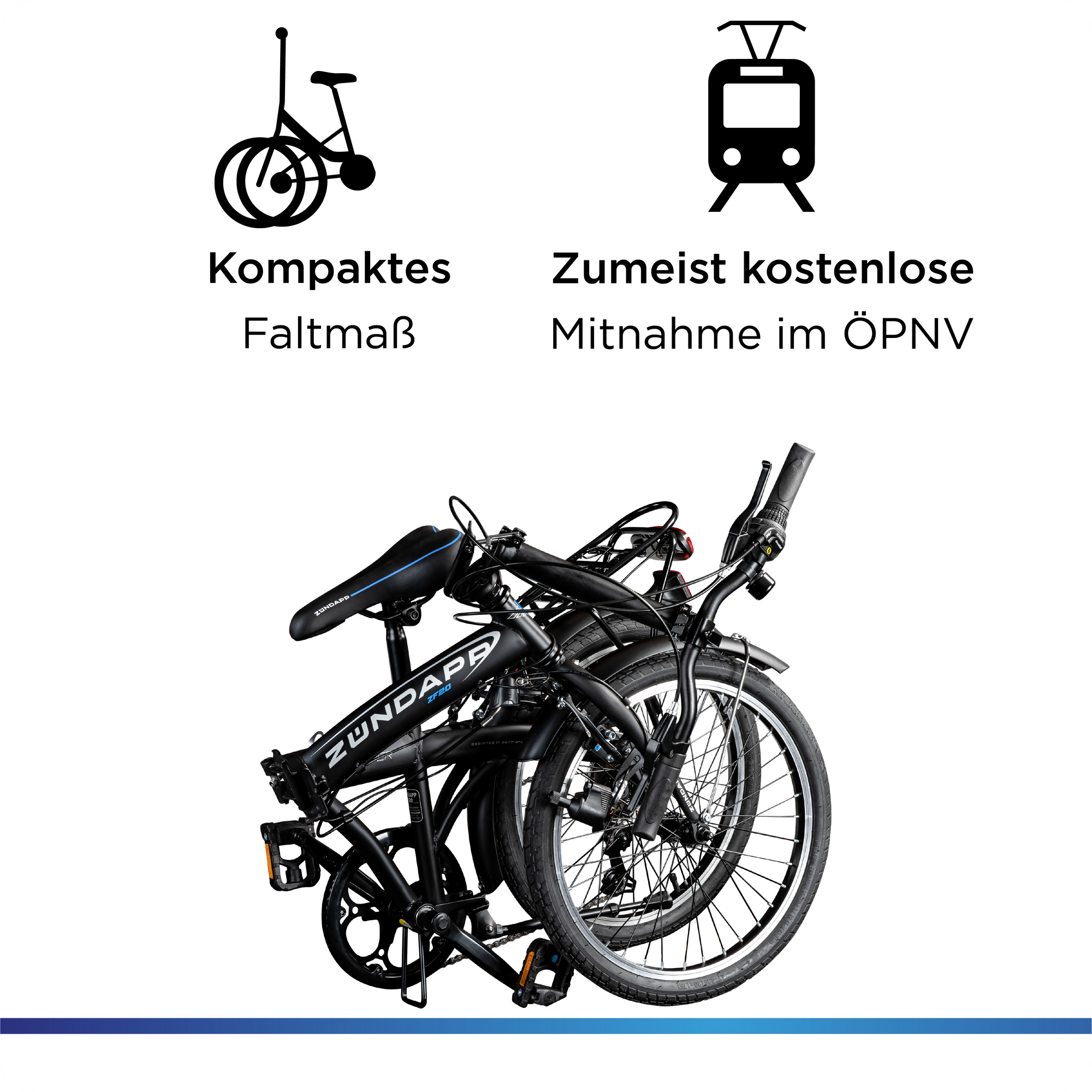 Zündapp ZF20 Speed Folder bicicletă pliabilă albastră 20 inch 6 viteze